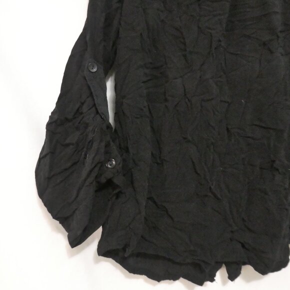MAJORA | large | Black Button-Up Shirt | Scrunched Roll Tab Sleeves | Pockets - Picture 14 of 16